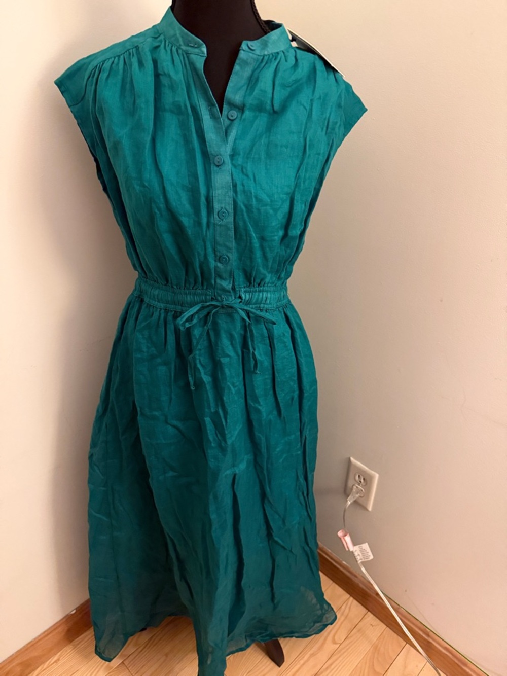 Elan Teal Sleeveless Button-Front Midi Dress